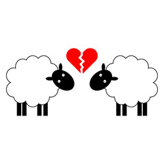 Two sheep broken heart in cartoon. Character design. Digital art. broken Love symbol. Vector illustration. stock image.