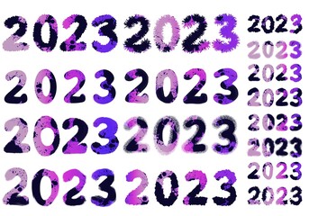 Set with 2023 numbers for stickers and cards and cards for postcard and magazines and hobbies and new year