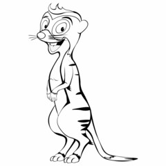 Black and white drawing of a smiling meerkat for coloring book. Vector illustration