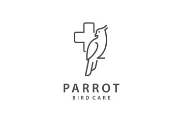 parrot line art style bird care animal logo design