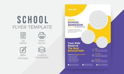 School flyer design, kids education flyer, college admission leaflet brochure design, abstract background