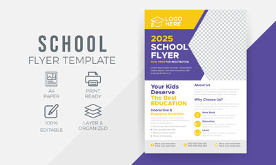 School admission flyer design, kids education leaflet brochure design