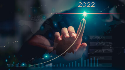 Planning and strategy, stock market, business growth, progress, or successful ideas. A businessman...