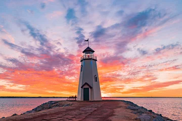 Fotobehang Sunset beautiful afterglow over the lighthouse of Lake Hefner © Kit Leong