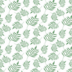 Seamless pattern with green leaves. Pattern with hand-drawn leaves. Vector illustration in a flat style.