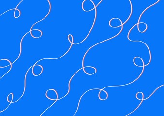 Abstract art blue background color with wavy swirl pink lines. Backdrop with curve fluid rose ribbon.