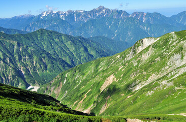 Naklejka premium 北アルプスの後立山連峰（唐松岳）から見た立山連峰（剱岳）の写真