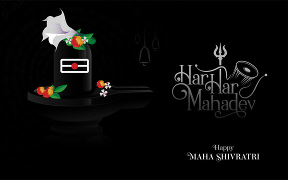 Hindu Festival Maha Shivratri Greeting Background Template Design with Black Shiv Ling Illustration