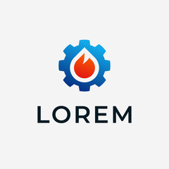 Simple and Creative Gear Wrench and Water Fire Logo Designs Ideas
