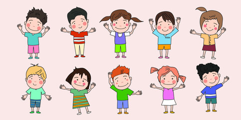 Young children's characters. Character illustration of boys and girls gathered for daycare centers.