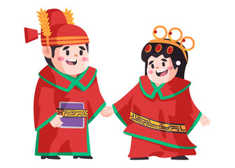 Happy couple wearing red chinese traditional marriage costume fashion clothes wedding ethnic china