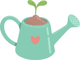 Watering can with flower, plant, tree and sprout