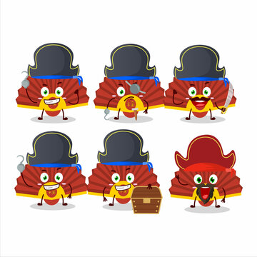 Cartoon character of red chinese fan with various pirates emoticons