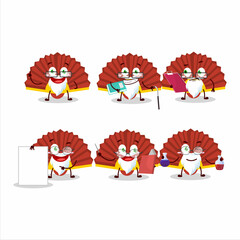 Professor red chinese fan academic cartoon character working on laboratory