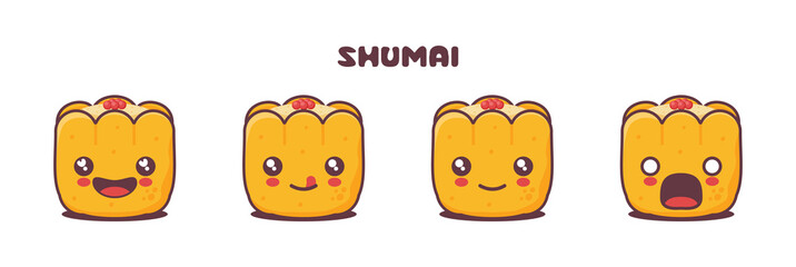 vector shumai cartoon mascot, asian dumpling illustration, with different facial expressions