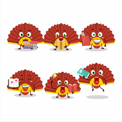 A picture of red chinese fan cartoon character concept reading an amusing book