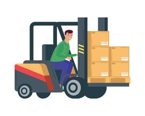 man driving forlift with boxes