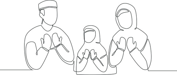 A family is reading the intention to fast  together in black and white background. Ramadan Kareem. Vector illustration. Fast. Ramadan.