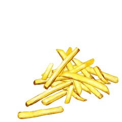 手描き水彩のフレンチフライポテトイラスト正方形フレーム・山盛