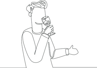 A male drink a water after fast in one day and his pray intention before dink it in black and white background. Simple line. Ramadan. Saur. Vector illustration.