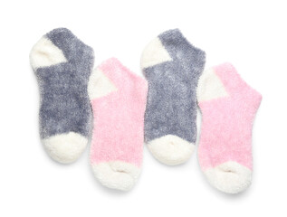 Set of warm socks on white background