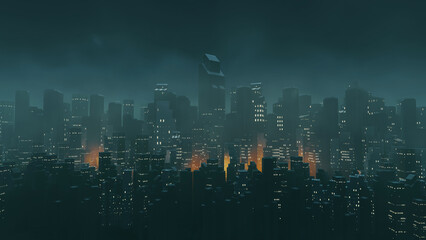 Fototapeta premium Dark city technology background. cyber punk style. 3D illustration rendering.