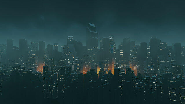 Dark city technology background. cyber punk style. 3D illustration rendering.