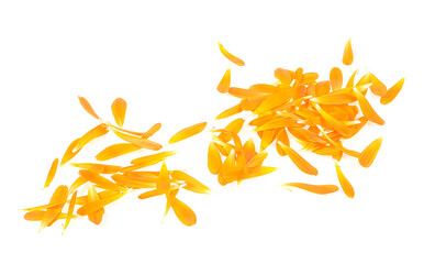 Naklejka na ściany i meble Petals of marigold flower isolated on a white background. Calendula petals.
