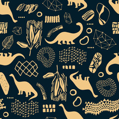 Seamless pattern with cartoon dinosaurs. For cards, party, banners, and children room decoration. - 487497439