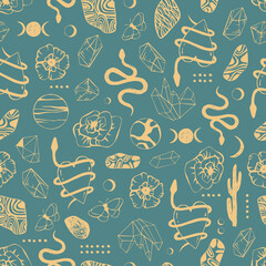 Seamless pattern with magic items. - 487497443