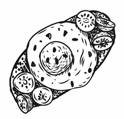 Toast with egg and cherry tomatoes, hand drawn. Vector illustration of a sandwich. breakfast. doodle