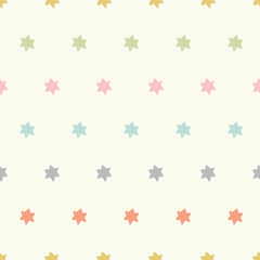 Fototapeta na wymiar Star background. Cute vector seamless pattern of colourful star shapes.