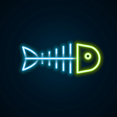 Glowing neon line Fish skeleton icon isolated on black background. Fish bone sign. Colorful outline concept. Vector