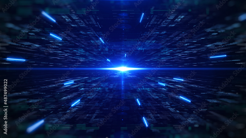 Poster Futuristic Big Data Line Transfer Connection Simulation Fly Through System Check Analysis.