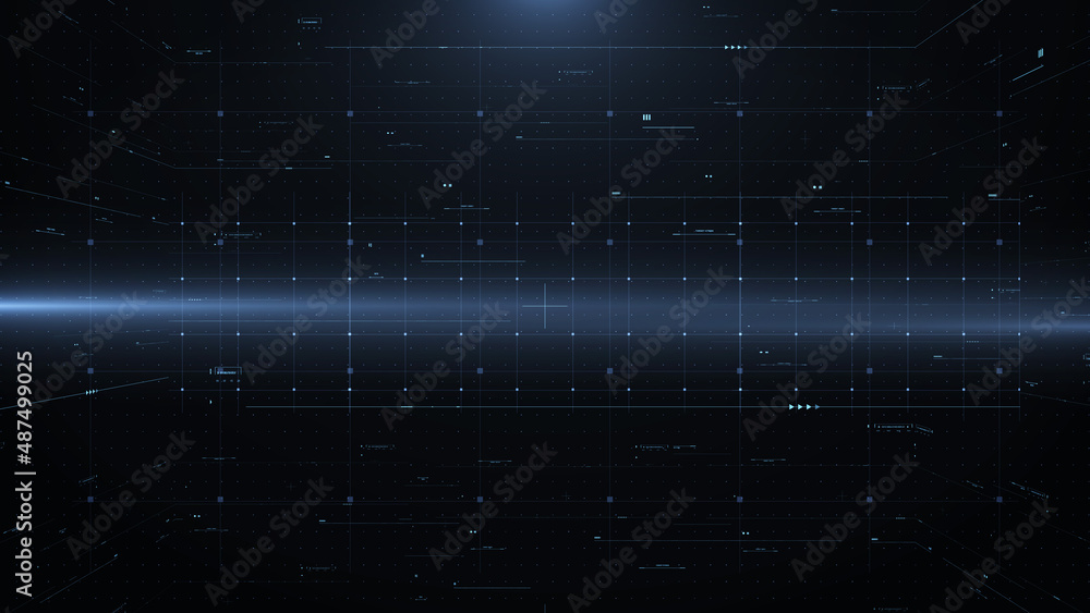 Aufkleber HUD Blue Scifi Digital Information Data Monitoring System Technology Illustration. Cyber Space Grid Area Pattern Texture Information For Screensaver, Game, Science Fiction Background.