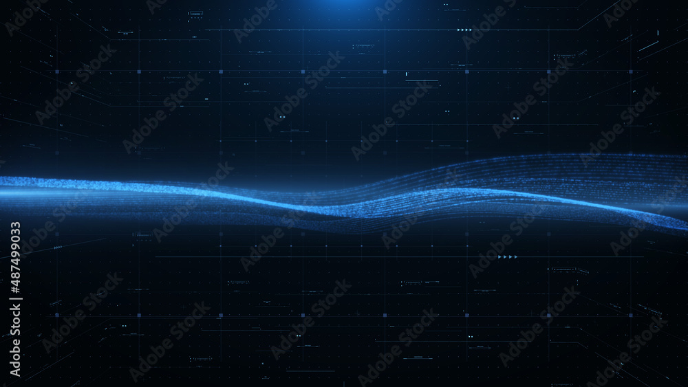 Poster HUD Futuristic Blue Element Wave Big Data Flow Transfer Simulation Concept.