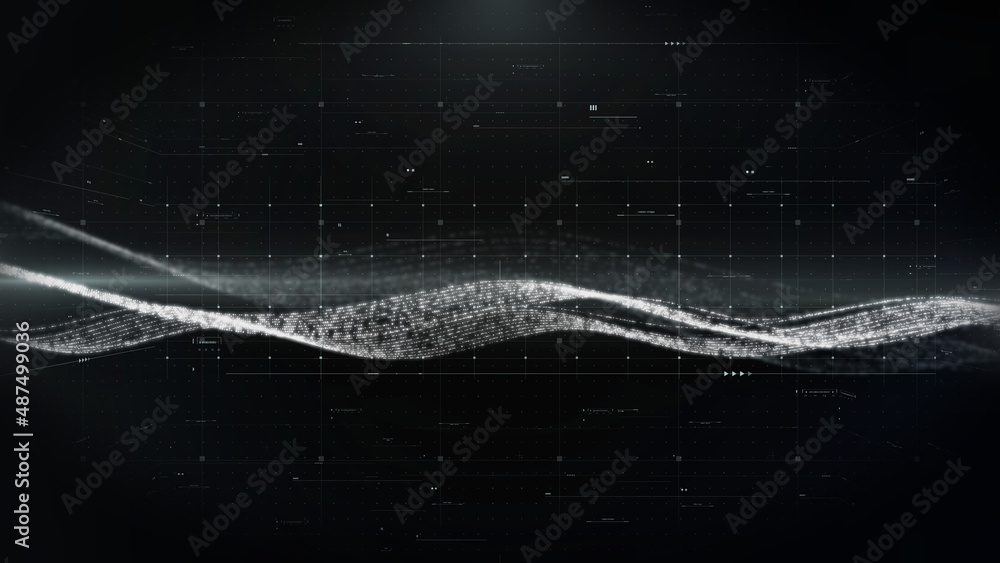 Poster Abstract White Organic Wave Communication Floating with UI HUD Data Grid Array Transfer Simulation.