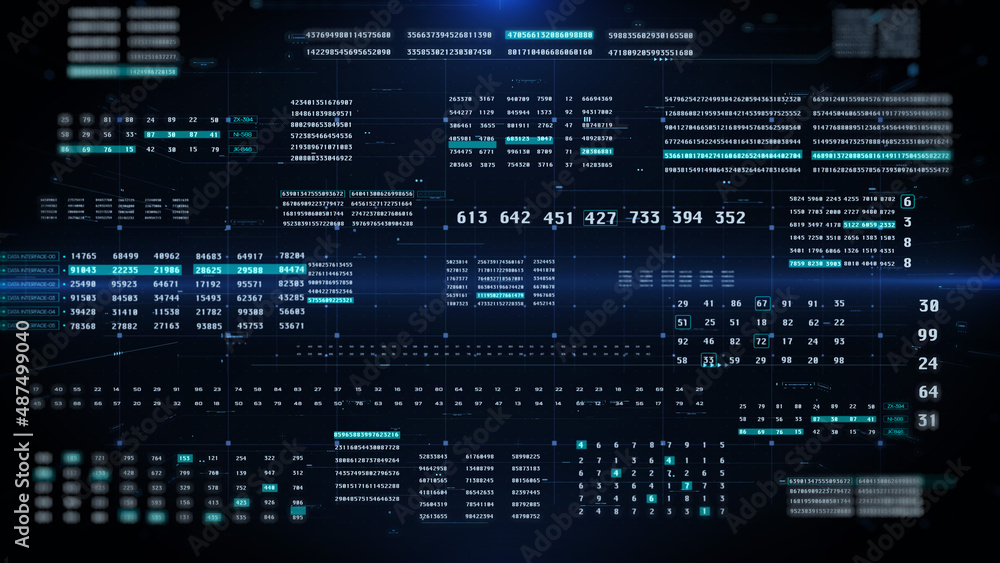 Aufkleber HUD Digital Number Flying Out in Space Concept Random Code Selection Illustration Background.