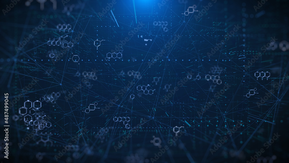 Leinwandbilder futuristic chemical molecule science formula data system monitoring. network line connection technol