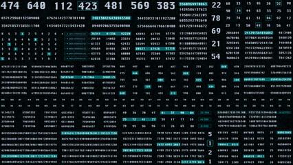Technology Digital Number Decimal Statistics Data Sampling Simulation Illustration Background. UI Virtual Reality Digit Random Algorithm Information Concept Display.