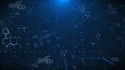 Blue Abstract Chemical Molecule Structure Data Monitoring System Illustration.