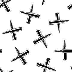 Seamless pattern of monochrome crossed cartridge for machine gun illustrations. Vector illustration template