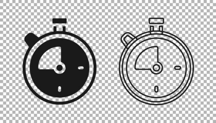 Black Stopwatch icon isolated on transparent background. Time timer sign. Chronometer sign. Vector