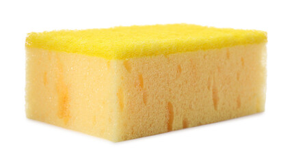 Yellow cleaning sponge with abrasive scourer isolated on white