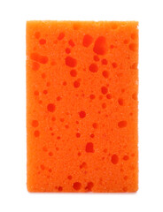 Orange washing sponge isolated on white. Cleaning supplies