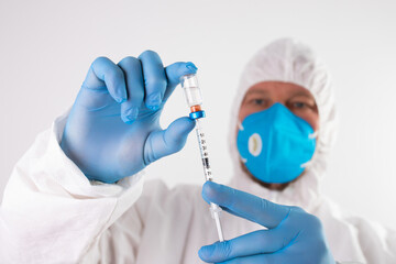 Herd immunity in community, doctor with vaccine.