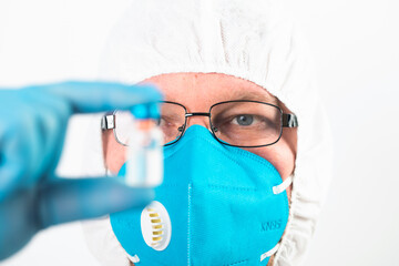 Herd immunity in community, doctor with vaccine.