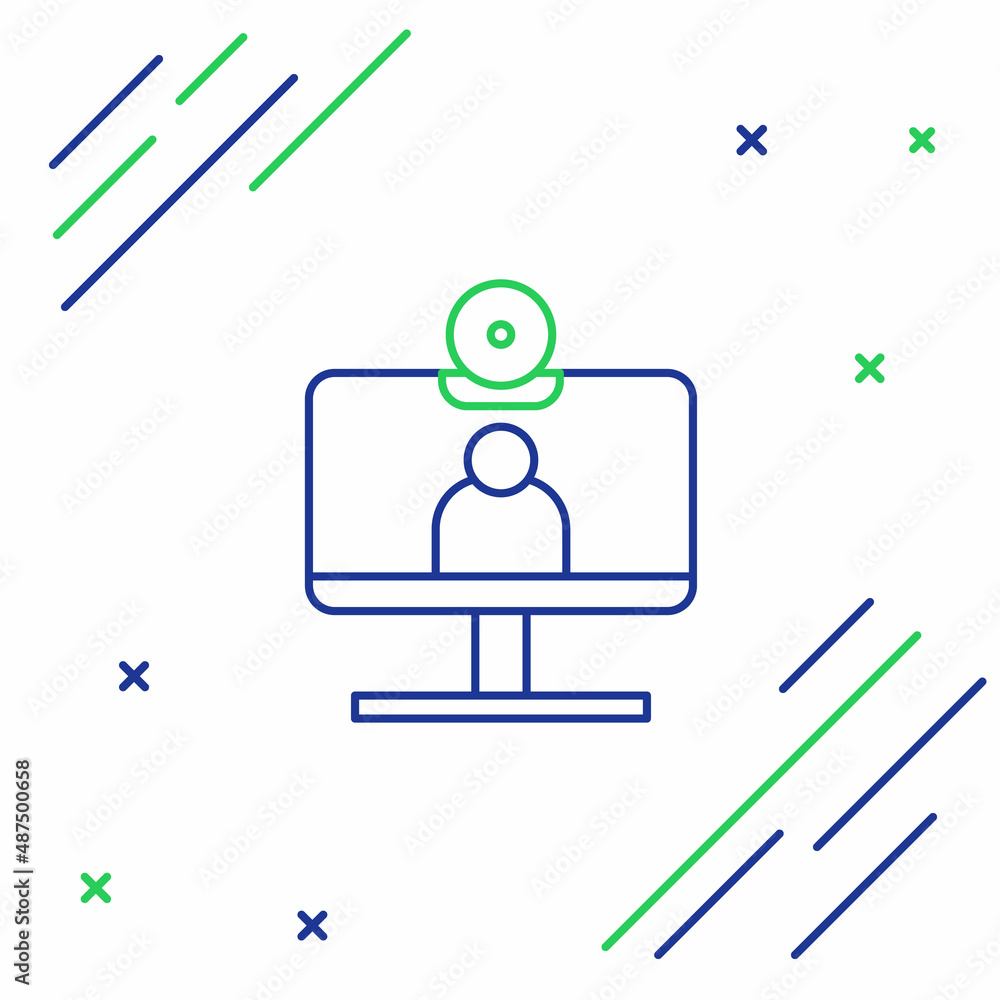 Aufkleber line video chat conference icon isolated on white background. computer with video chat interface act