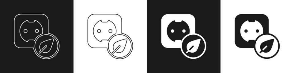 Set Electrical outlet icon isolated on black and white background. Alternative energy. Clean energy. Power socket. Rosette symbol. Vector