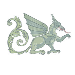 Griffin. legendary creature with body, tail, and back legs of lion, head and wings of eagle, isolated on white vector illustration